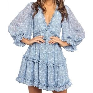 Long sleeve blue chiffon dress
